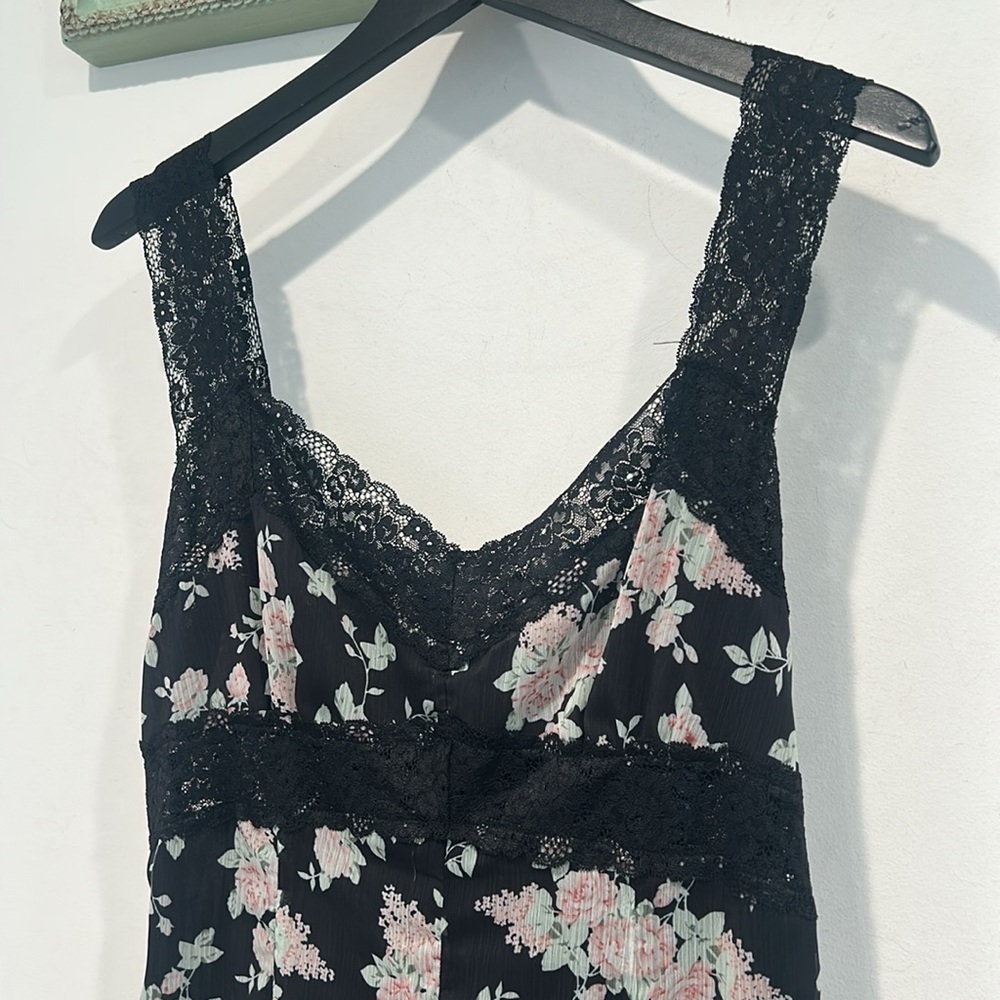 Rare Current Mood Dolls Kill Black Floral Lace Chiffon Mini Slip Dress medium - Picture 2 of 6
